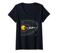 Femme Funny Solar System Planets Astronauts Space Video Games Kids T-Shirt avec Col en V
