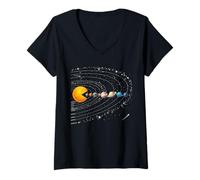 Femme Funny Solar System Planets Astronauts Space Video Games Kids T-Shirt avec Col en V
