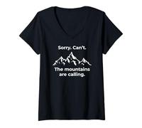 Femme Funny Sorry Can't The Mountains are Calling Randonnée Trekking T-Shirt avec Col en V