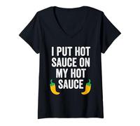 Femme Funny Spicy Food Hot Sauce Lover T-Shirt avec Col en V