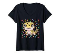 Femme Funny Spotty 2026 Happy Spotted Children Leopard Gecko Dot T-Shirt avec Col en V