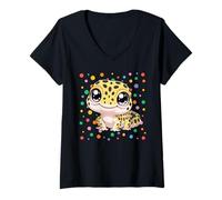 Femme Funny Spotty 2026 Happy Spotted Children Leopard Gecko Dot T-Shirt avec Col en V
