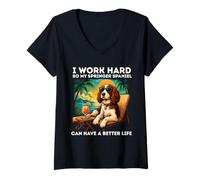 Femme Funny Springer Spaniel Je Travaille Dur pour Les Amateurs de Springer Spaniel T-Shirt avec Col en V