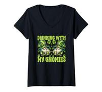 Femme Funny St Pattys Day GNOME Loves Drinking with My Gnomies T-Shirt avec Col en V