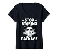 Femme Funny Stop Staring at My Package Humour Gift T-Shirt avec Col en V