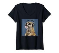 Femme Funny Suricate Music Lover Bubblegum Zoo Garçons Filles Enfants T-Shirt avec Col en V