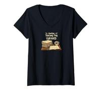 Femme Funny Teacher Another Teaching Day Survived Humor T-Shirt avec Col en V