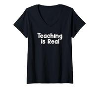 Femme Funny Teacher Humor Design Teaching is Real School Energy T-Shirt avec Col en V