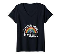 Femme Funny Teaching Music is My Jam Saying Professor T-Shirt avec Col en V