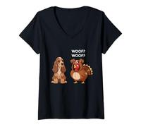Femme Funny Thanksgiving English Cocker Spaniel and Turkey T-Shirt avec Col en V