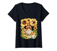 Femme Funny Thanksgiving GNOME for Sunflower Mom Pumpkin Spice T-Shirt avec Col en V