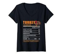 Femme Funny Thanksgiving Nutrition Facts | Family Turkey Dinner T-Shirt avec Col en V
