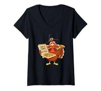 Femme Funny Thanksgiving Save a Turkey Eat Pizza T-Shirt avec Col en V