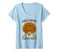 Femme Funny Thanksgiving Vintage Guess What Turkey Butt T-Shirt avec Col en V