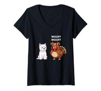 Femme Funny Thanksgiving West Highland White Terrier and Turkey T-Shirt avec Col en V