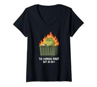 Femme Funny The Horrors Persist But So Do I Japanese Kawaii Frog T-Shirt avec Col en V
