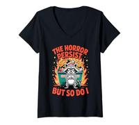 Femme Funny The Horrors Persist But So Do I T-Shirt avec Col en V