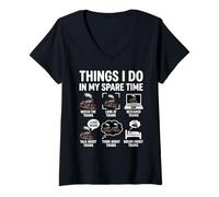 Femme Funny Things I Do in My Spare Time Trains Design T-Shirt avec Col en V