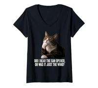 Femme Funny Thinking Cat - Did I Hear Can Opener Or Just The Wind T-Shirt avec Col en V