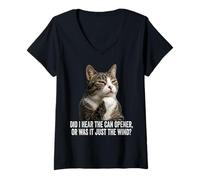 Femme Funny Thinking Cat - Did I Hear Can Opener Or Just The Wind T-Shirt avec Col en V