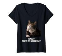 Femme Funny Thinking Cat - Really? You're Wearing That? T-Shirt avec Col en V