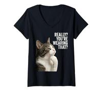 Femme Funny Thinking Cat - Really? You're Wearing That? T-Shirt avec Col en V