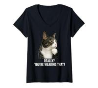 Femme Funny Thinking Cat - Really? You're Wearing That? T-Shirt avec Col en V