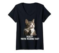 Femme Funny Thinking Cat - Really? You're Wearing That? T-Shirt avec Col en V