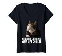 Femme Funny Thinking Cat - Silently Judging Your Life Choices T-Shirt avec Col en V