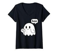 Femme Funny Thumbs Down Ghost Screaming Boo Disapprobation T-Shirt avec Col en V