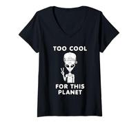 Femme Funny Too Cool for This Planet Alien Cadeau pour hommes, femmes, enfants T-Shirt avec Col en V