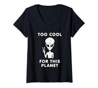 Femme Funny Too Cool for This Planet Alien Cadeau pour hommes, femmes, enfants T-Shirt avec Col en V