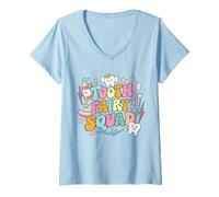 Femme Funny Tooth Fairy Squad Dentiste Assistant Dentaire Assorti T-Shirt avec Col en V