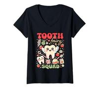 Femme Funny Tooth Fairy Squad Dentiste Assistant Dentaire Assorti T-Shirt avec Col en V