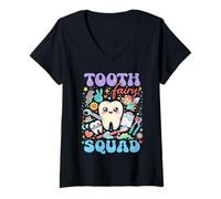 Femme Funny Tooth Fairy Squad Dentiste Assistant Dentaire Assorti T-Shirt avec Col en V