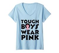 Femme Funny Tough Boys Wear Pink Breast Cancer Awareness T-Shirt avec Col en V