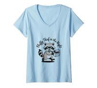 Femme Funny Trash Panda Raccoon Meme Fluffy Thief in The Night T-Shirt avec Col en V