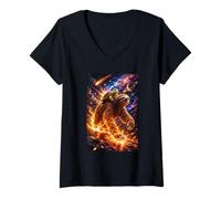 Femme Funny Turtle Riding Sloth in Cosmic Galaxy Space UFO T-Shirt avec Col en V