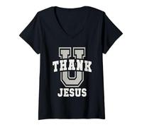 Femme Funny University Remercie Jesus U Graduate Alumni Win T-Shirt avec Col en V
