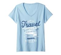 Femme Funny Van Travel Camping Life Get Out of Bed Vintage T-Shirt avec Col en V