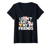 Femme Funny Vegan I Don't Eat My Friends Vegetarian T-Shirt avec Col en V
