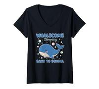 Femme Funny Whale revient à l'école, Professeur d'océan au Primaire T-Shirt avec Col en V