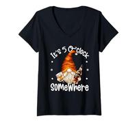 Femme Funny Whiskey Dad GNOME Men Quote Its 5 O Clock Somewhere T-Shirt avec Col en V