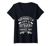 Femme Funny Whiskey Goes in Wisdom Comes Out Day Drinking Drinker T-Shirt avec Col en V