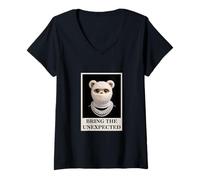 Femme Funny Wild Teddy Bear with Fur Mask Bring The Unexpected T-Shirt avec Col en V