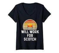 Femme Funny Will Work for Scotch Drinking Drinker Lover Humour T-Shirt avec Col en V