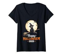Femme Funny Witch Raccoon Candy Spooky Ghost Halloween Costume T-Shirt avec Col en V