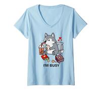 Femme Funny Wolf Im Busy Boba Tea Snacks Zoo Garçons Filles Enfants T-Shirt avec Col en V