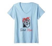 Femme Funny Womens Girls Glasses Bandana Mom Ferret Lover T-Shirt avec Col en V