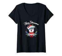 Femme Funny Womens Merry Christmas Schnauzmas Miniature Schnauzer T-Shirt avec Col en V